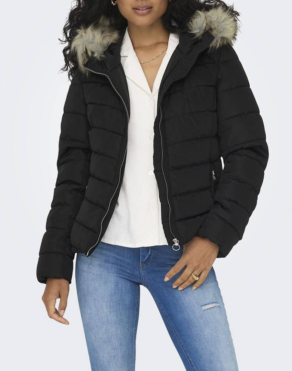 Only Onlellan Quilt Hood Jacket Life Otw Women Clothes Outerwear Outerwear Jackets Black Synthetic 15300254 Black Female Jackets Black