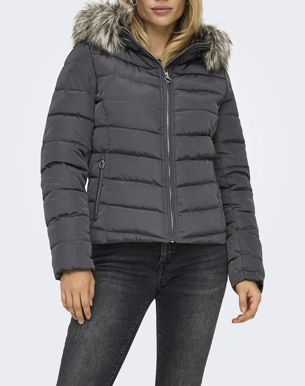 Only Onlellan Quilt Hood Jacket Life Otw Women Clothes Outerwear Outerwear Jackets Darkgray Synthetic 15300254 Magnet Female Jackets