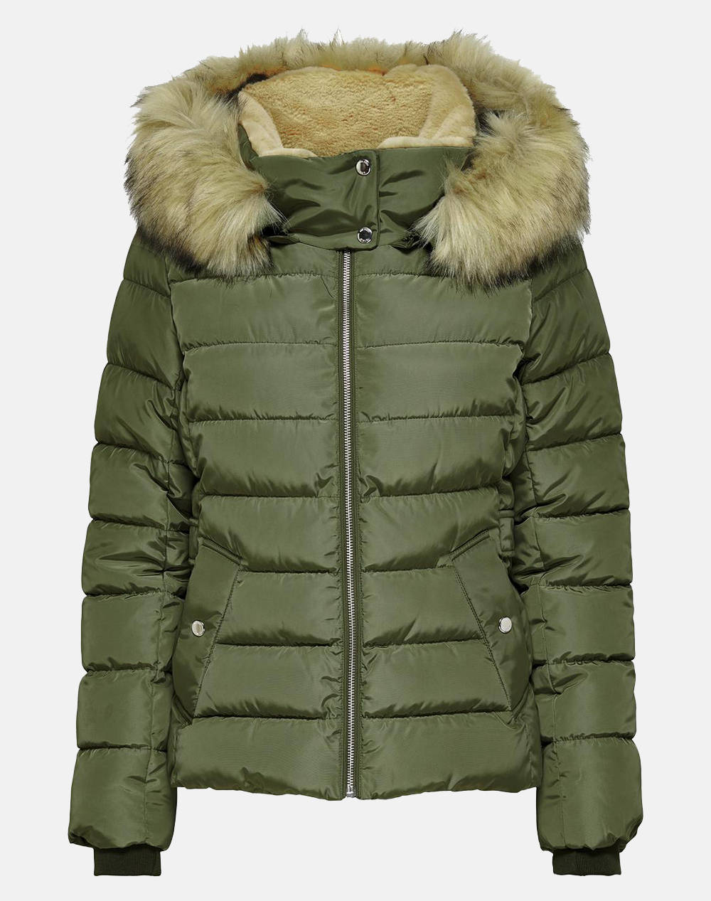 Only Onlnewcamilla Fur Hood Jacket Cc Otw Women Clothes Outerwear Outerwear Jackets Green Synthetic 15304767 Kalamata Female Jackets Green