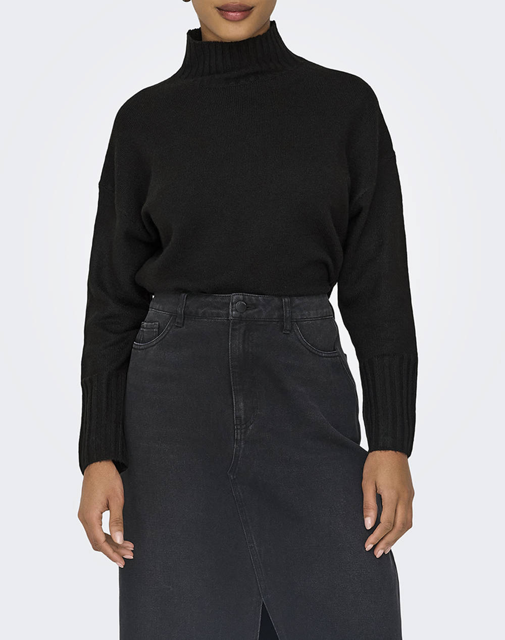 Only Onlgabriel Life L/S Highneck Knt Noos Women Clothes Tops Knits Black Elastic,Synthetic 15297172 Black Female Knits Black