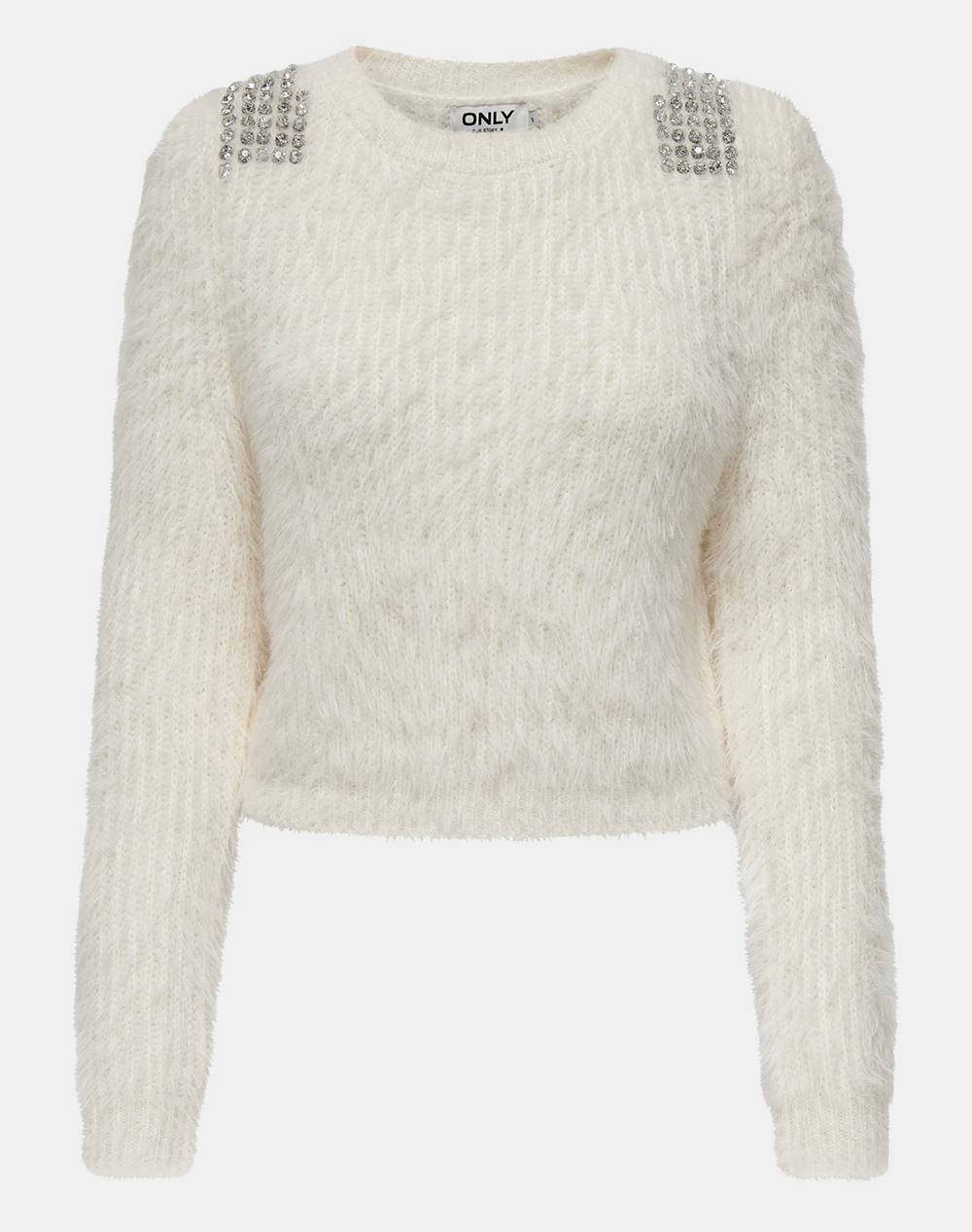 Only Onlsuri Ls Bling Crop O Neck Prm Knt Women Clothes Tops Knits Offwhite Synthetic 15327597 Cloud Dancer Female Knits