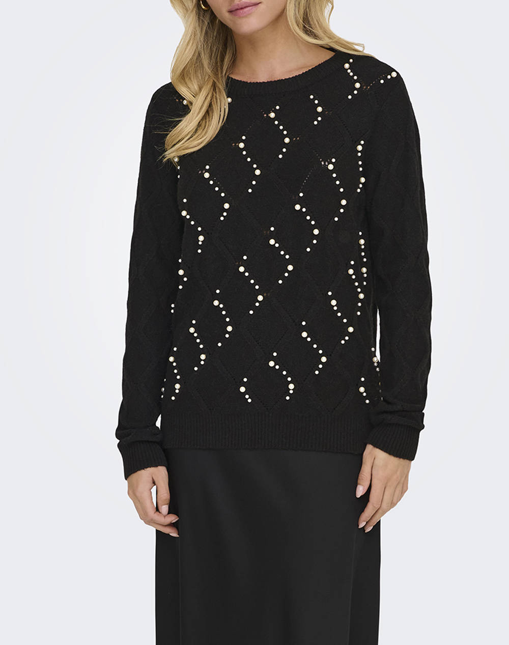 Only Onlliana Life Ls Pearl O Neck Cc Knt Women Clothes Tops Knits Black Elastic,Synthetic 15324269 Black Female Knits Black