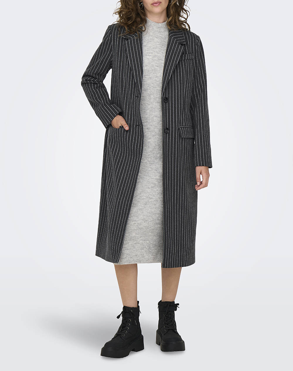 Only Onlveronica Pinstripe Coat Life Otw Women Clothes Outerwear Coats/Trenchcoats Coats Multi Synthetic 15326810 Dark Grey Melange Female Coats