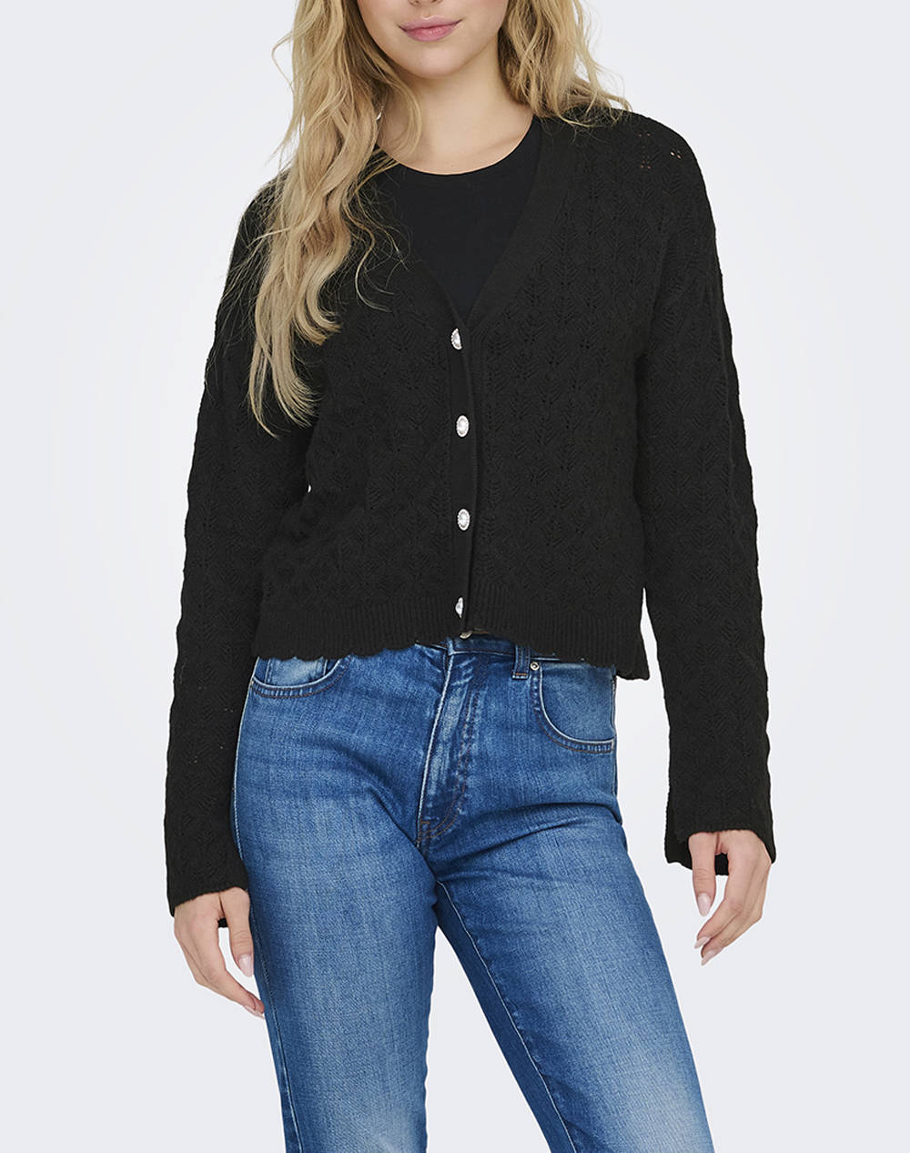 Only Onlliana Life Ls V Neck Cardigan Cc Knt Women Clothes Tops Knits Black Elastic,Synthetic 15324266 Black Female Knits Black