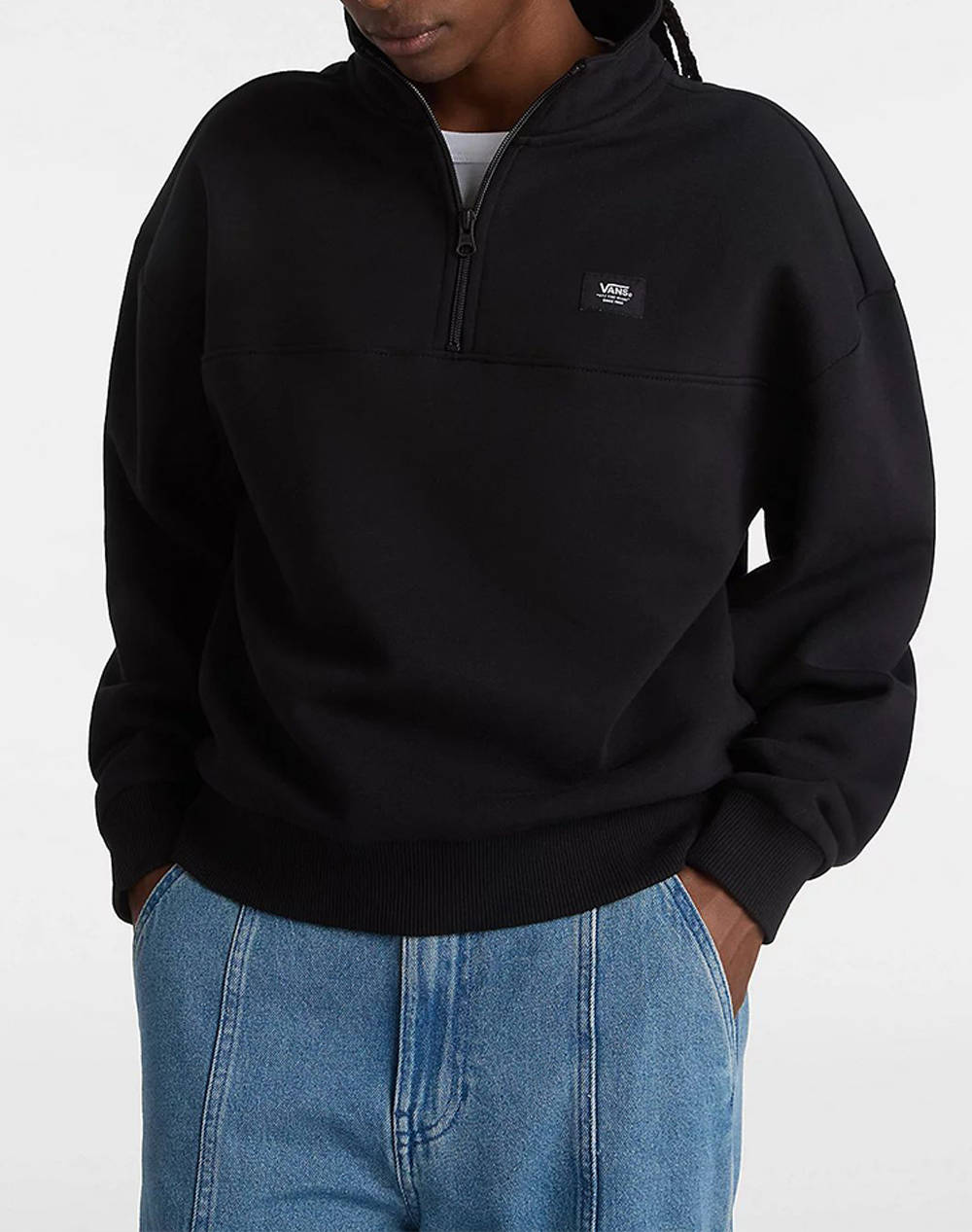 Vans Leighton Mock Neck Flee Women Clothes Tops Sweatshirts Black Cotton,Synthetic Vn000A5Vblk1 Vnblk Female Sweatshirts Black