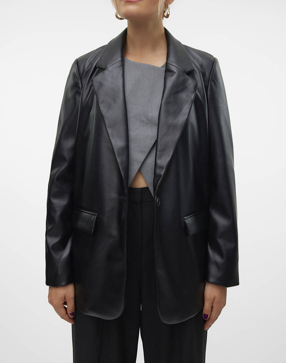 Vero Moda Vmwilla Ls Pl Blazer Women Clothes Outerwear Blazers Black Imitation Leather 10311398 Black Female Blazers Black