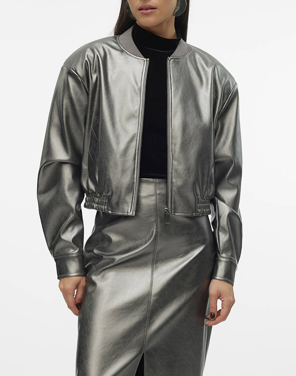 Vero Moda Vmcamilla Coated Short Jacket Women Clothes Outerwear Outerwear Jackets Metallicsilver Synthetic 10319672 Gunmetal Female Jackets
