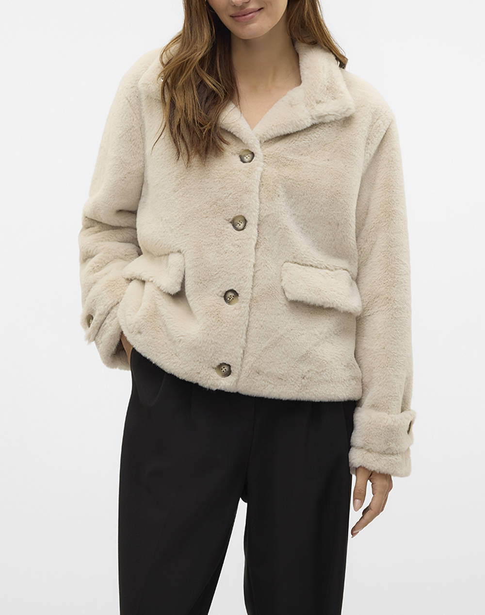 Vero Moda Vmsonjaeva Short Jacket Ga Boo Women Clothes Outerwear Outerwear Jackets Ecru Synthetic 10310303 Oatmeal Female Jackets