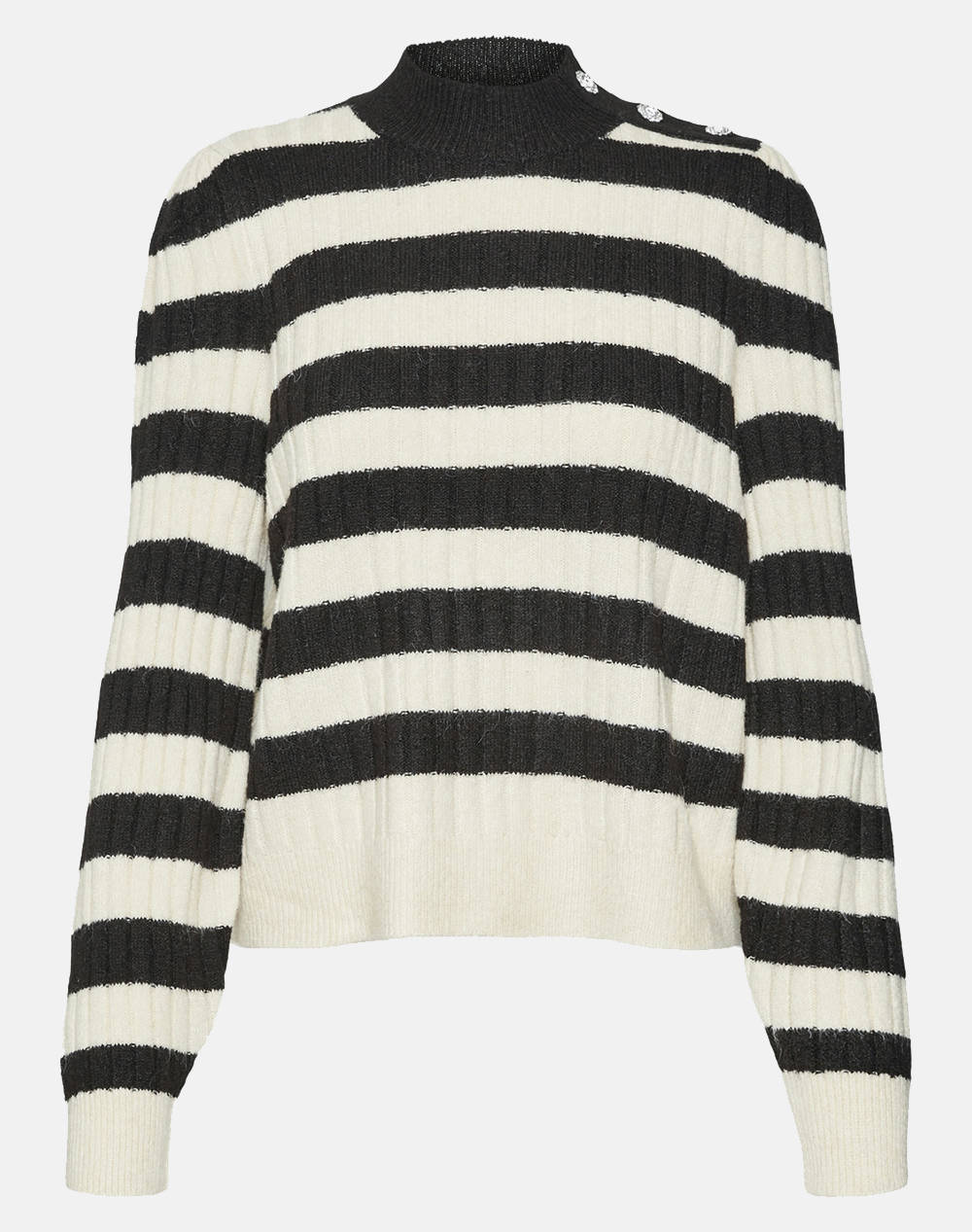 Vero Moda Vmelya Ls Highneck Pullover Ga Boo Women Clothes Tops Knits Multi Elastic,Woolen Mixture,Synthetic 10310901 Black Female Knits