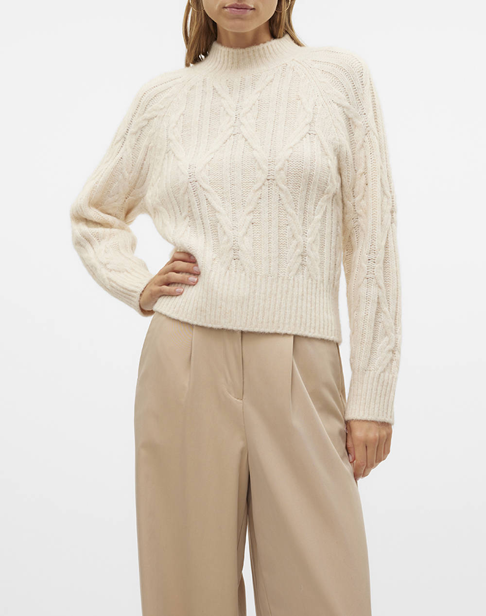 Vero Moda Vmbaily Ls Highneck Pullover Ga Women Clothes Tops Knits Biege Wool,Synthetic 10314234 Birch Female Knits Biege