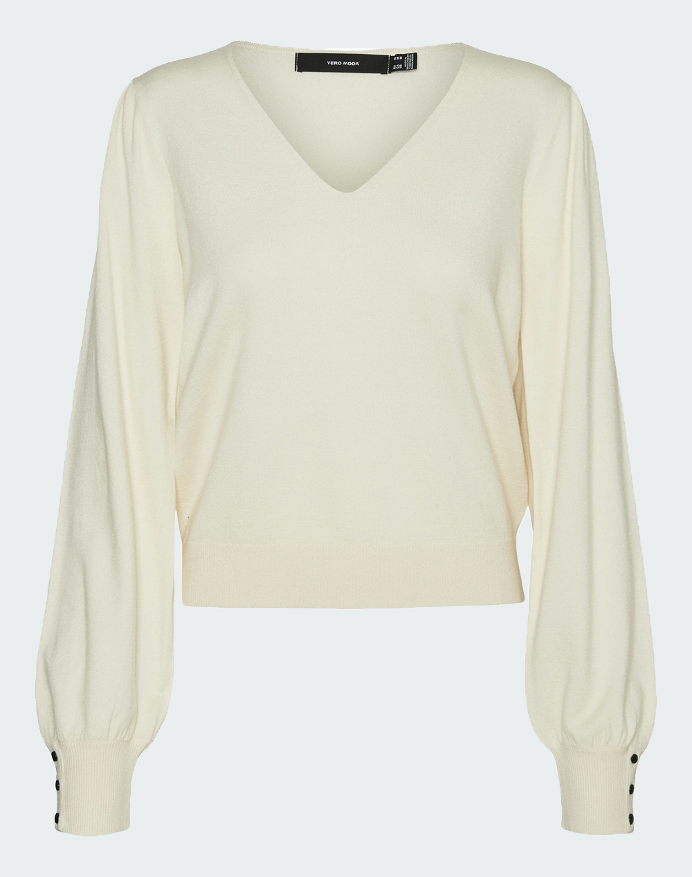 Vero Moda Vmhollykaris Ls V Neck Pullover Ga Boo Women Clothes Tops Knits Ivory Viscose,Synthetic 10310578 Birchw. Black Buttons Female Knits