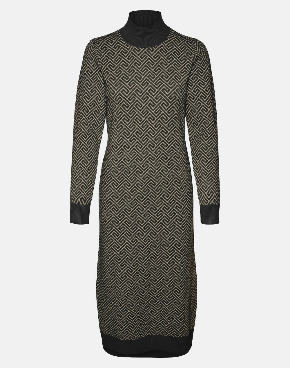 Vero Moda Vmaria Art Ls High Neck Calf Dress Rep Women Clothes Dresses Multi Viscose,Synthetic 10314462 Black Female Dresses