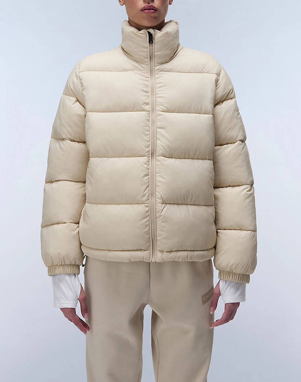 Napapijri A Box Logo In Women Clothes Outerwear Outerwear Jackets Biege Synthetic Np0A4Hz1 Npn90 Female Jackets Biege