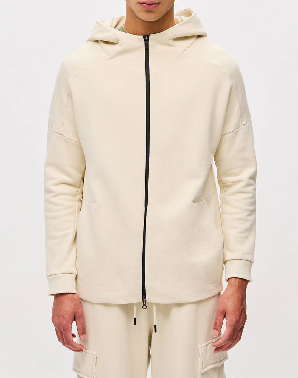 Dirty Laundry Fullzip With Seaming Men Clothes Jackets Zip Through Hoodies Cream Cotton Dlmf000181 Chalk Male Zip Through Hoodies