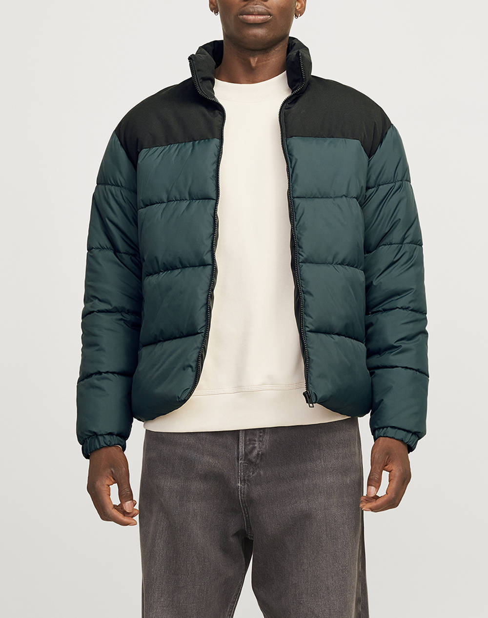 Jack&Jones Jjmoon Stand Collar Puffer Men Clothes Outerwear Jackets Darkgreen Synthetic 12256859 Magical Forest Male Jackets Green