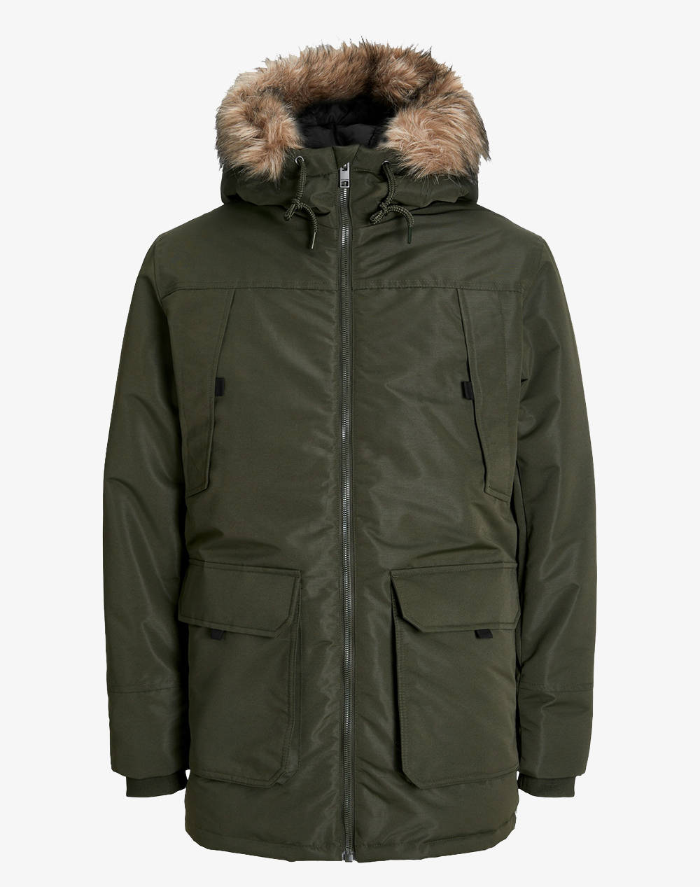 Jack&Jones Jjeconstruct Faux Fur Parka Sn Men Clothes Outerwear Jackets Darkolivegreen 12258406 Rosin Male Jackets Green