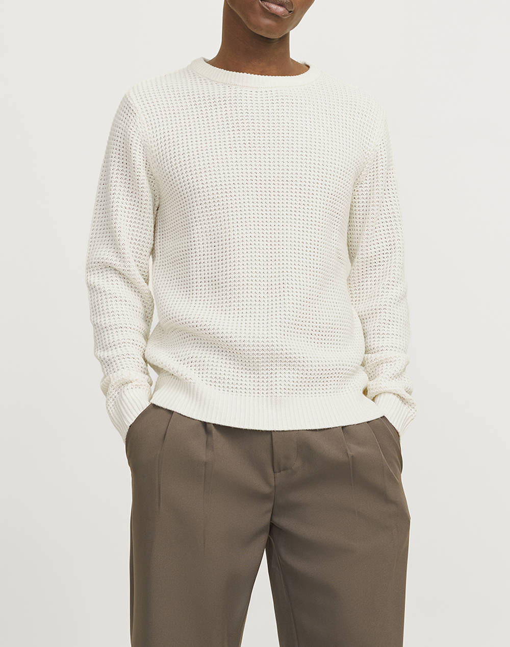 Jack&Jones Jjstudio Knit Crew Neck Men Clothes T Shirts & Sweatshirts Knits Ecru Synthetic 12270919 Sea Salt Male Knits