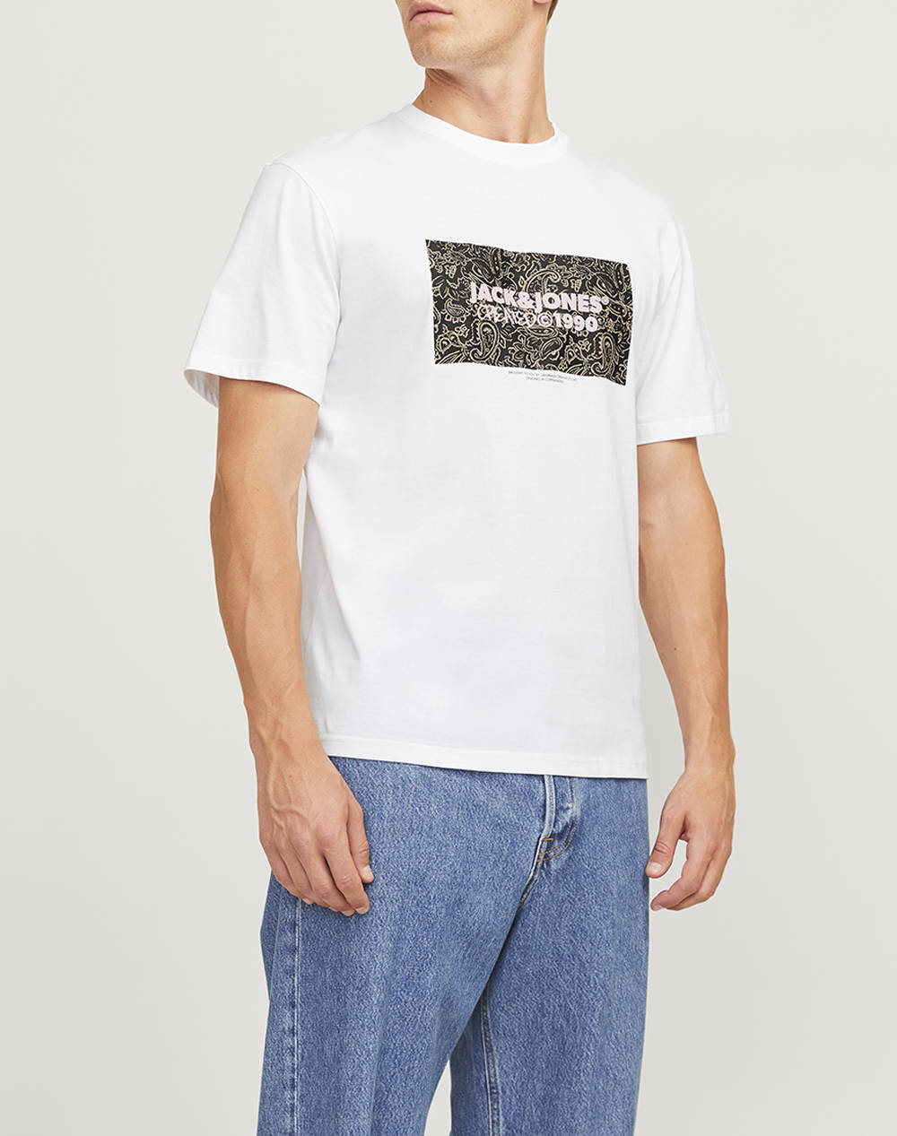 Jack&Jones Jorbushwick Box Tee Ss Crew Neck Ln Men Clothes T Shirts & Sweatshirts T Shirts White Cotton 12262571 Bright White Male T-Shirts