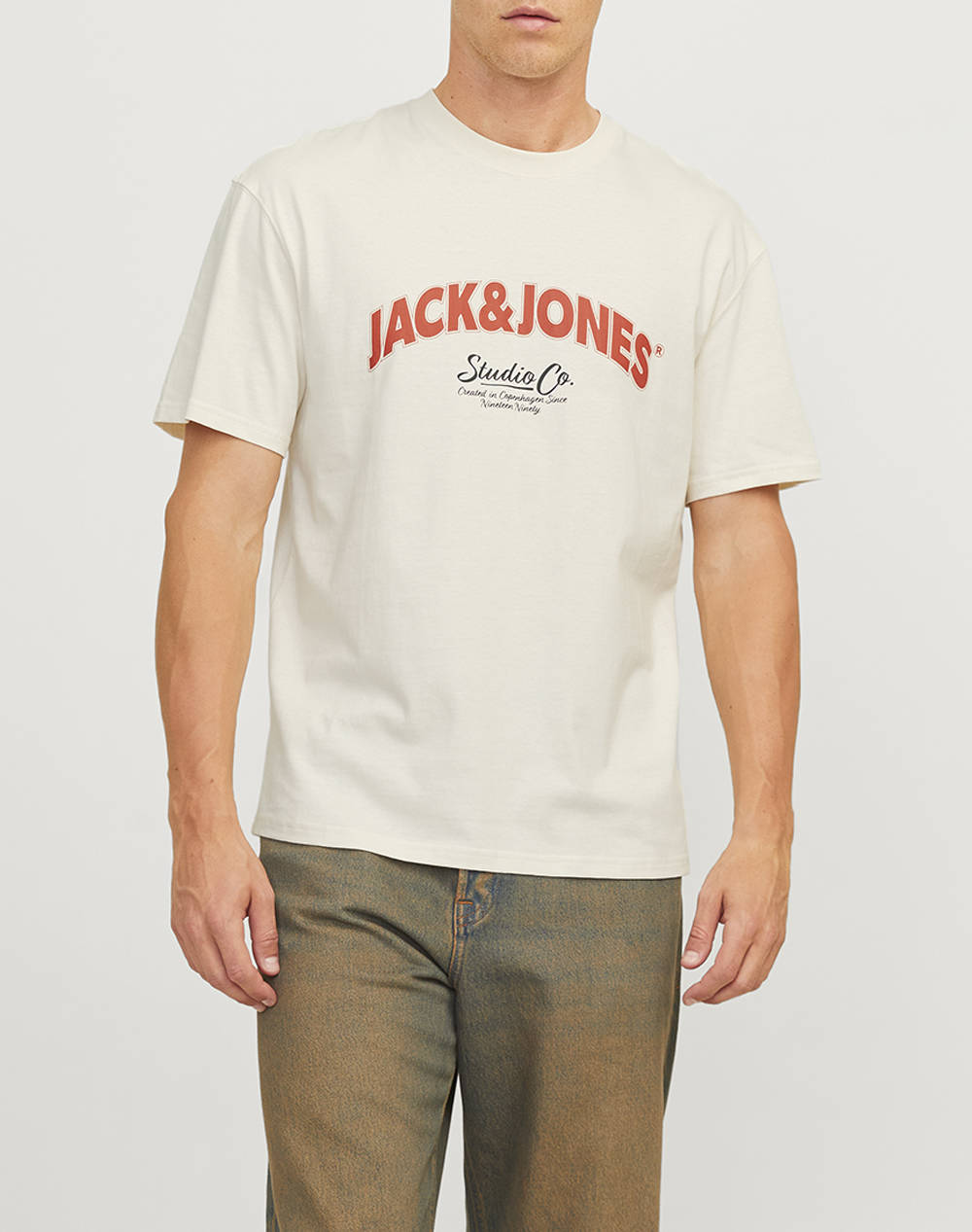 Jack&Jones Jorbronx Arch Big Tee Ss Crew Neck Ln Men Clothes T Shirts & Sweatshirts T Shirts Ecru Cotton 12262348 Antique White Male T-Shirts