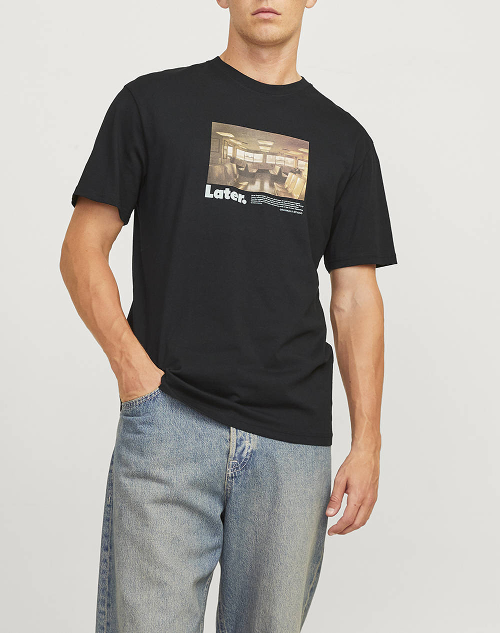 Jack&Jones Jorbronx Photo Tee Ss Crew Neck Men Clothes T Shirts & Sweatshirts T Shirts Black Cotton 12262350 Black Male T-Shirts Black