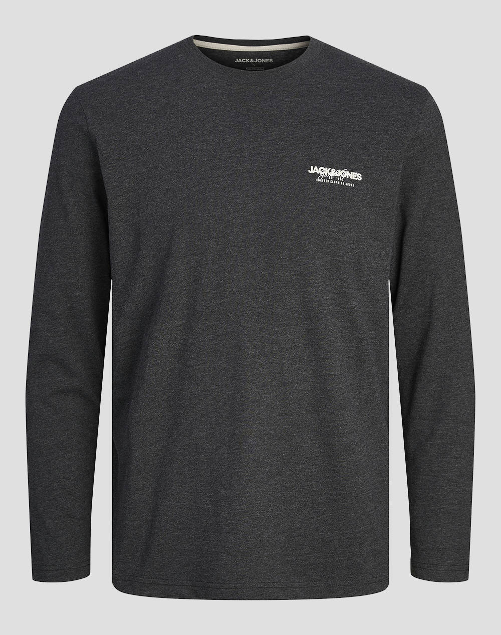 Jack&Jones Jjalvis Tee Ls Crew Neck Pls Men Clothes T Shirts & Sweatshirts T Shirts Darkslategrey Cotton 12265178 Blackmelange Male T-Shirts