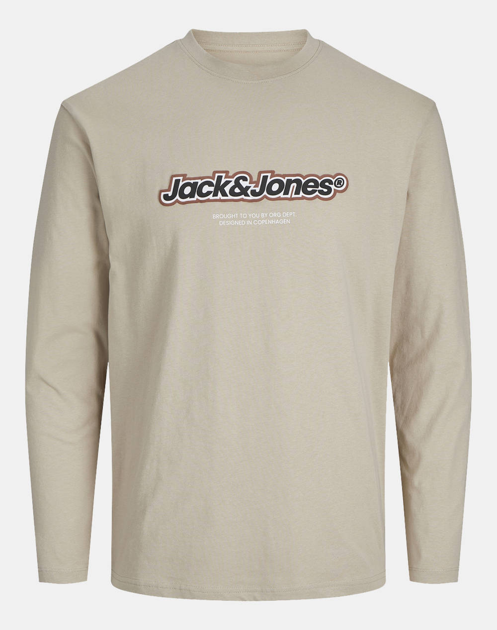 Jack&Jones Jorvesterbro Newton Branding Tee Ls Cn Men Clothes T Shirts & Sweatshirts T Shirts Biege Cotton 12266419 Humus Male T-Shirts Biege