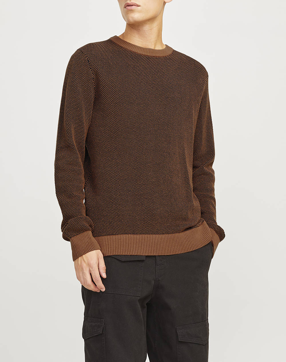 Jack&Jones Jjeglobe Knit Crew Neck Noos Men Clothes T Shirts & Sweatshirts Knits Brown Cotton 12258139 Mocha Bisque Male Knits Brown