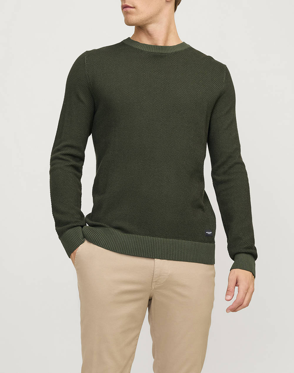 Jack&Jones Jjeglobe Knit Crew Neck Noos Men Clothes T Shirts & Sweatshirts Knits Darkgreen Cotton 12258139 Kombu Green Male Knits Green