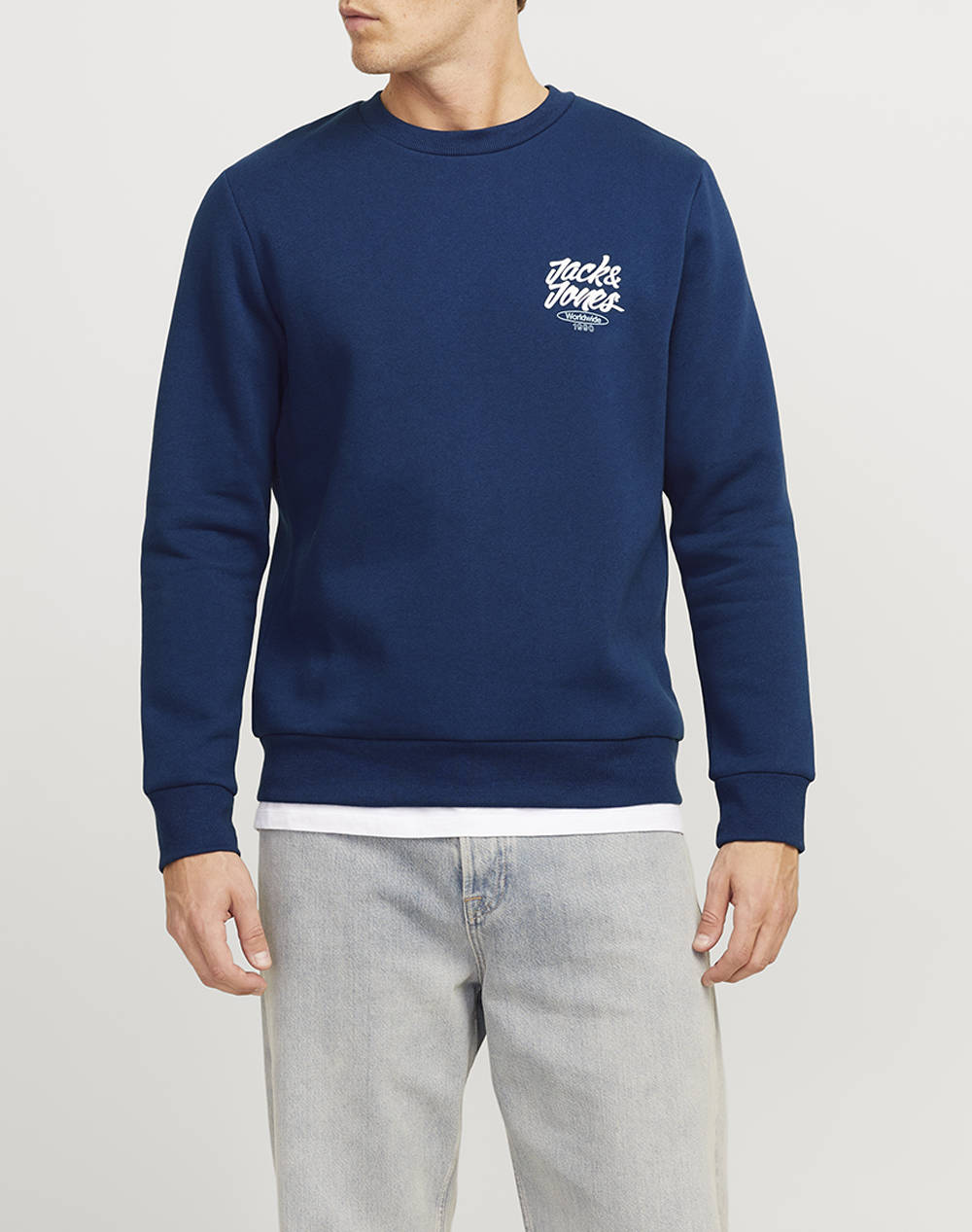 Jack&Jones Joreaton Sweat Crew Neck Fst Men Clothes T Shirts & Sweatshirts Sweatshirts Blue Cotton,Synthetic 12270010 Ocean Cavern Male Sweatshirts