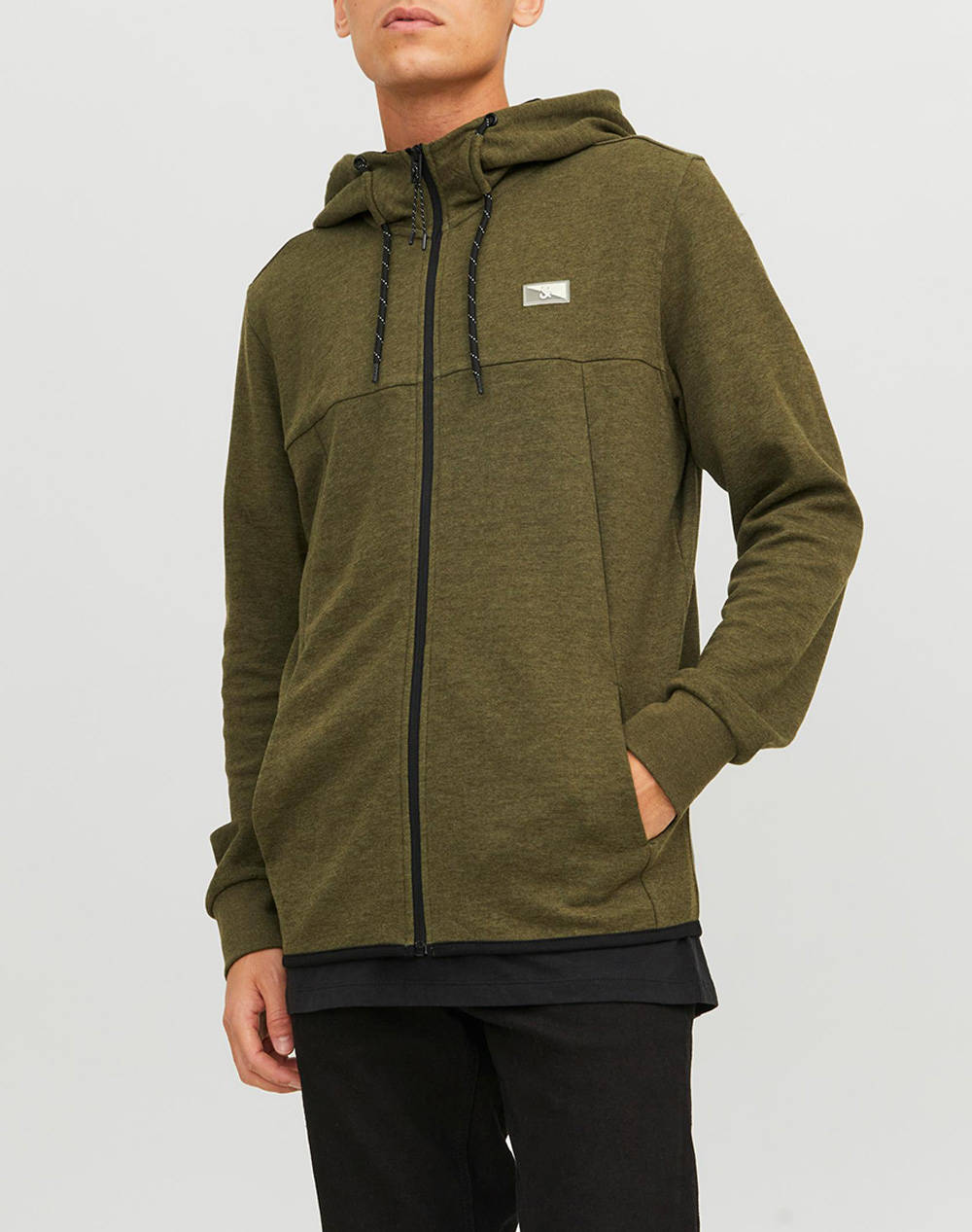 Jack&Jones Jcoair Sweat Zip Hood Noos. Men Clothes Jackets Zip Through Hoodies Darkolivegreen Cotton,Synthetic 12204926 Olive Night:Melange Male Zip