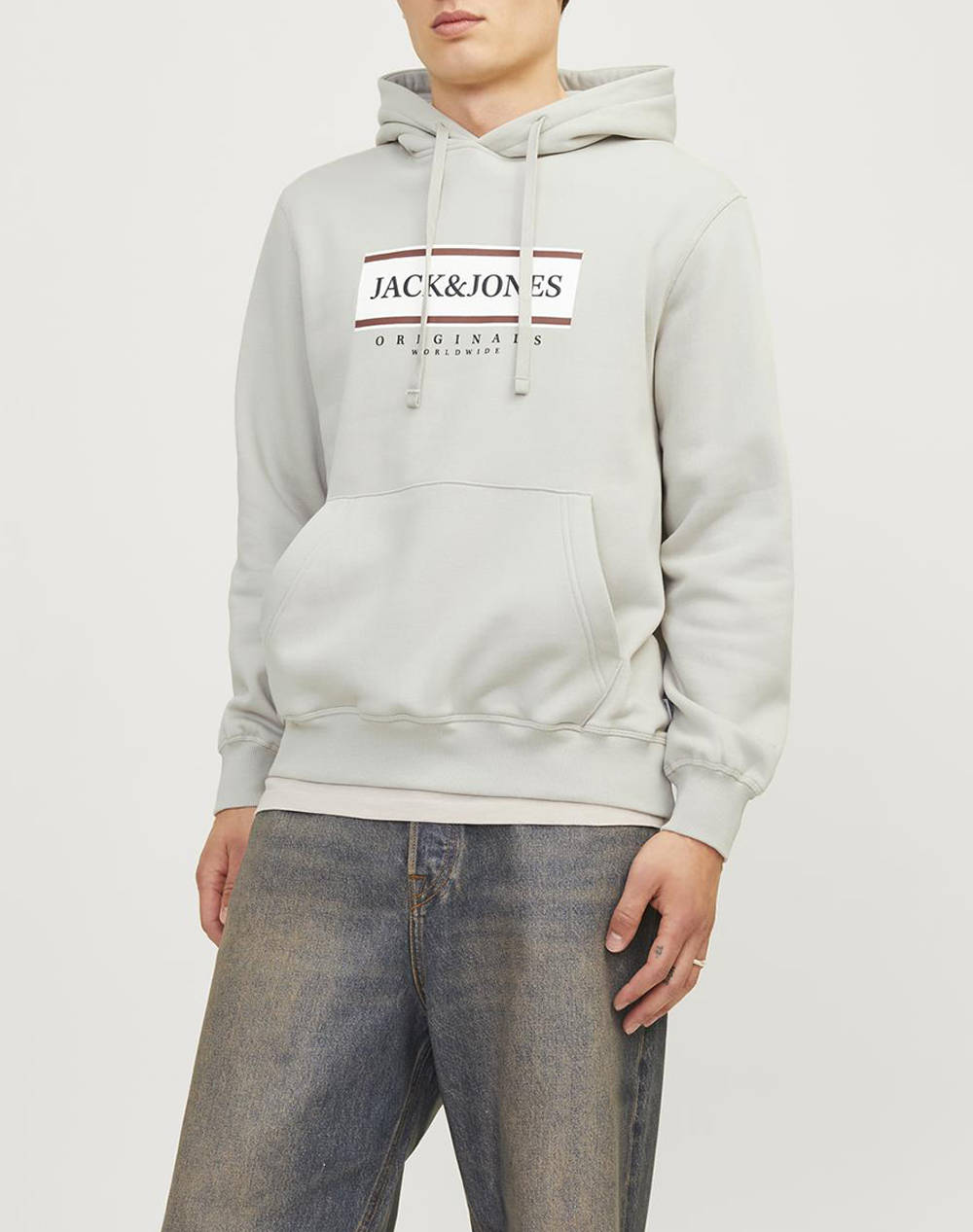 Jack&Jones Jorfrederiksberg Box Sweat Hood Sn Men Clothes T Shirts & Sweatshirts Sweatshirts Gray Cotton,Synthetic 12262513 Mineral Gray Male