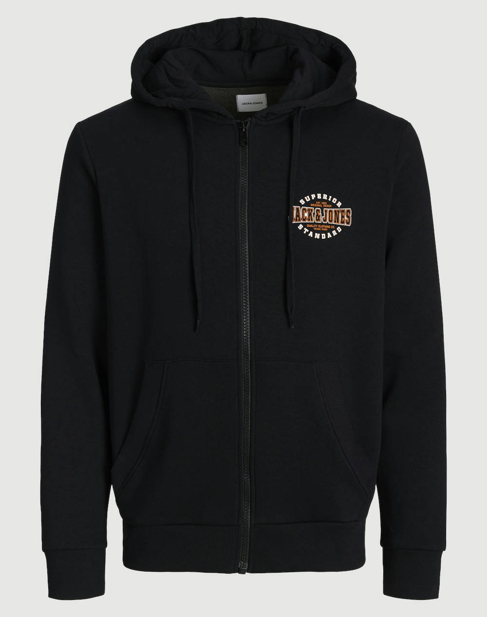 Jack&Jones Jjlogo Sweat Zip Hood 2 Col Men Clothes Jackets Zip Through Hoodies Black Cotton,Synthetic 12257489 Black Male Zip Through Hoodies Black