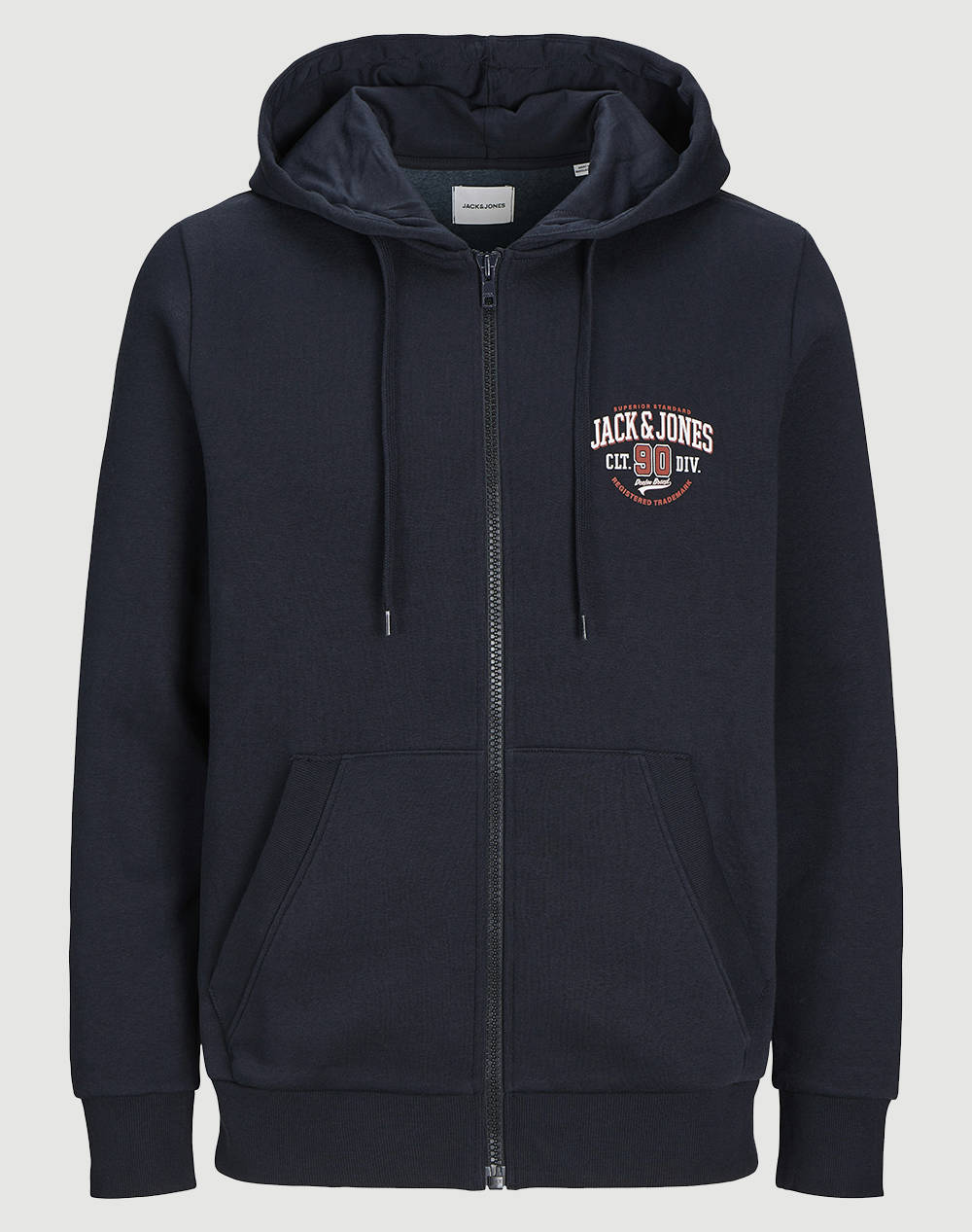 Jack&Jones Jjlogo Sweat Zip Hood 2 Col Men Clothes Jackets Zip Through Hoodies Darkblue Cotton,Synthetic 12257489 Dark Navy Male Zip Through Hoodies