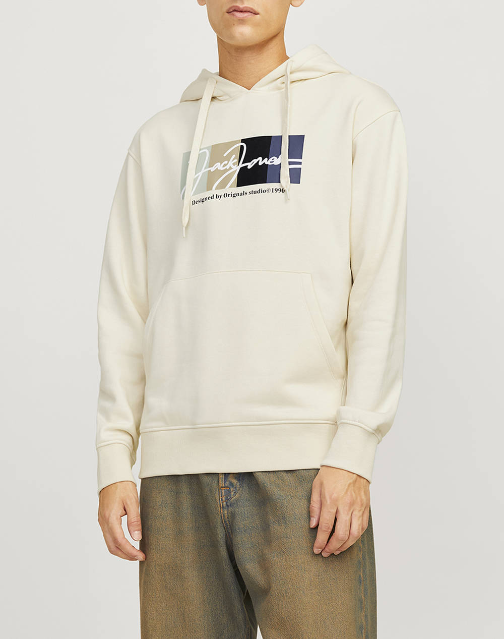 Jack&Jones Jorportland Block Sweat Hood Ln Men Clothes T Shirts & Sweatshirts Sweatshirts Cream Cotton,Synthetic 12262421 Buttercream Male Sweatshirts