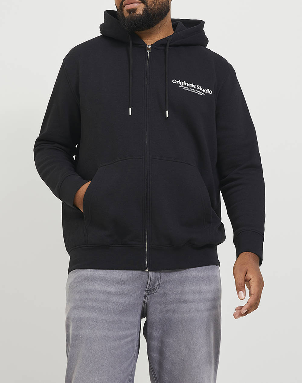 Jack&Jones Jorvesterbro Sweat Zip Hood Noos Pls Men Clothes Jackets Zip Through Hoodies Black Cotton,Synthetic 12248197 Black Male Zip Through Hoodies