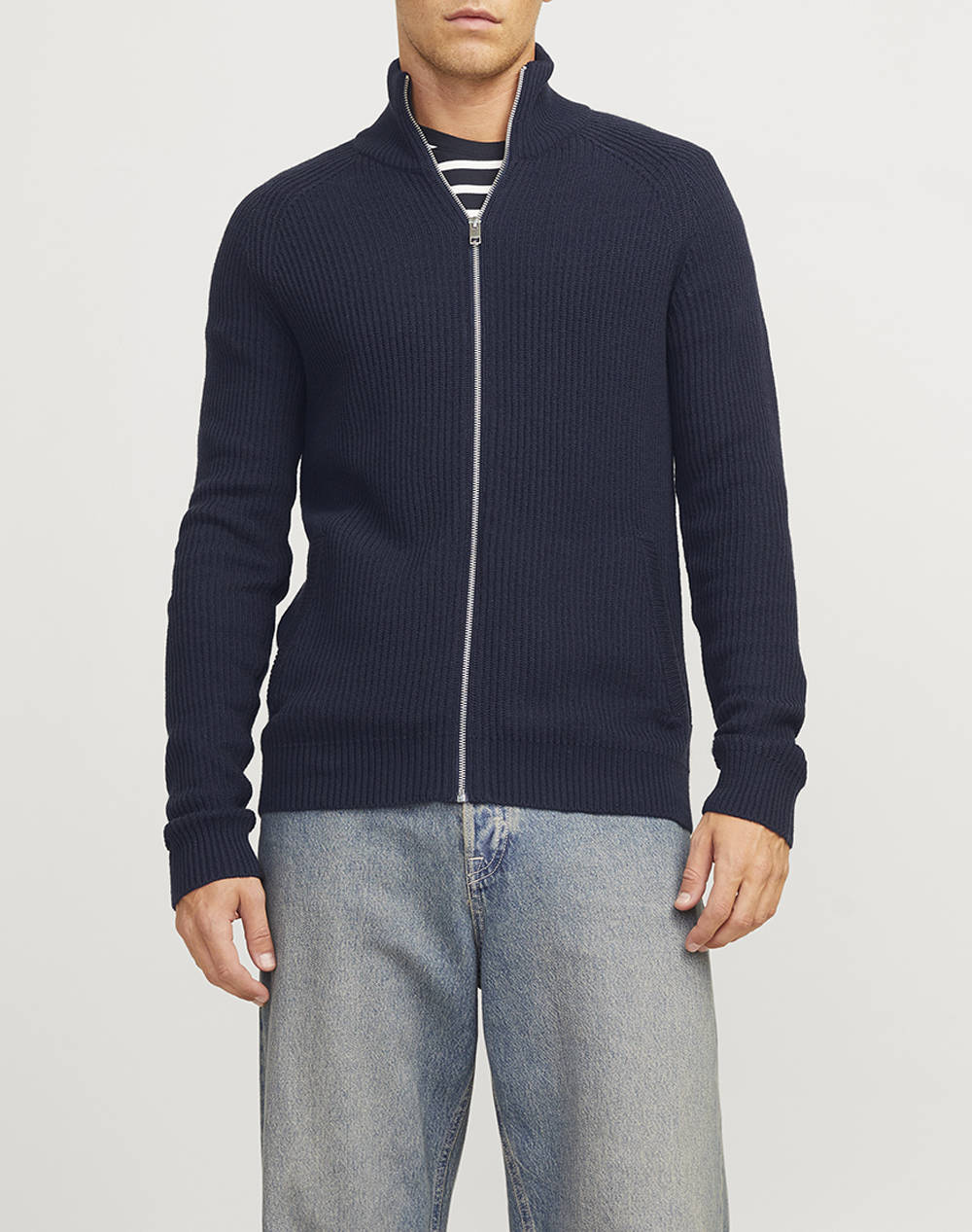 Jack&Jones Jjpannel Knit Zip Cardigan Aw24 Men Clothes Jackets Cardigans Navyblue Cotton,Synthetic 12258474 Navy Blazer Male Cardigans Blue