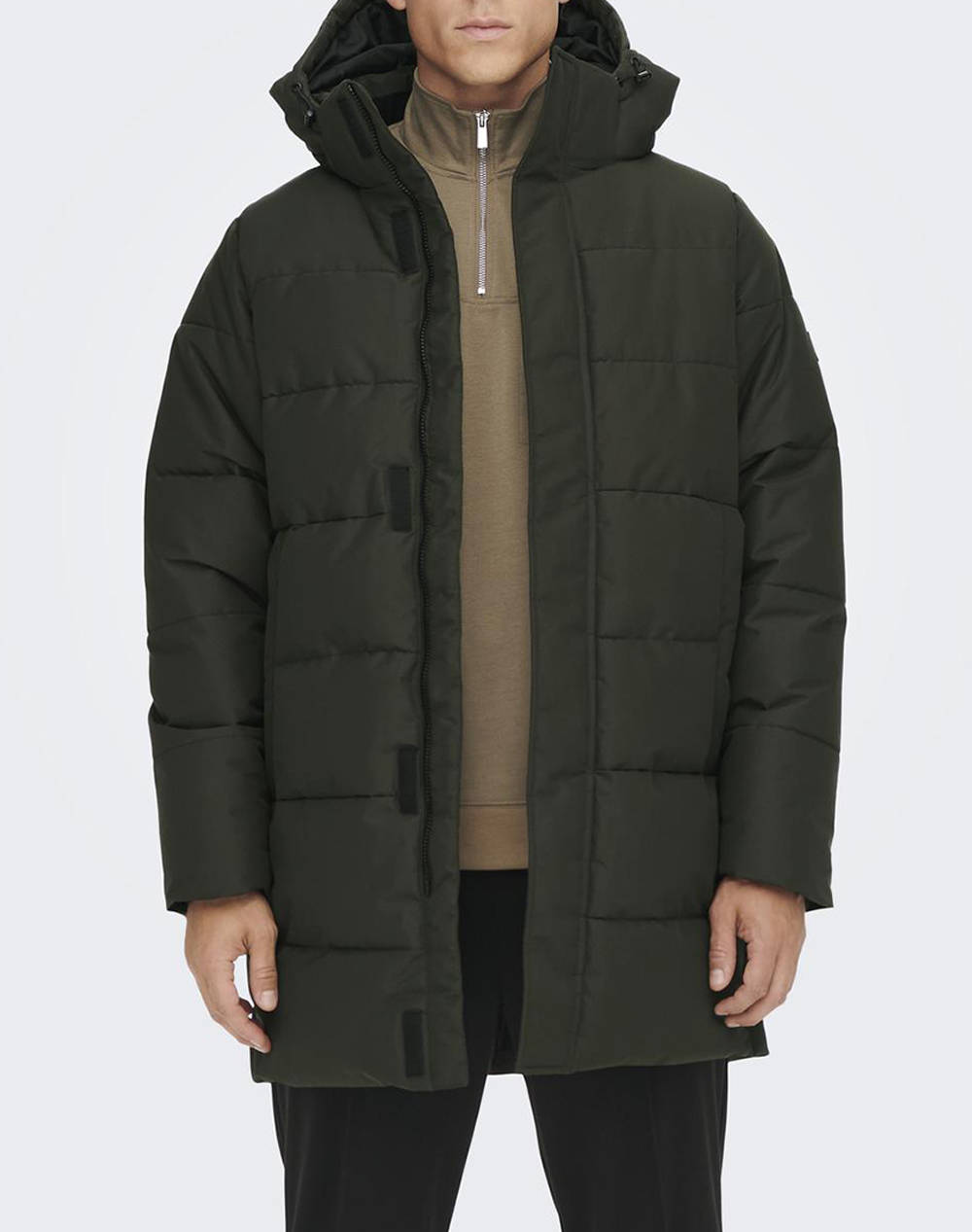Only&Sons Onscarl Life Long Quilted Coat Otw Noos Men Clothes Outerwear Jackets Darkgreen Synthetic 22020156 Peat Male Jackets Green