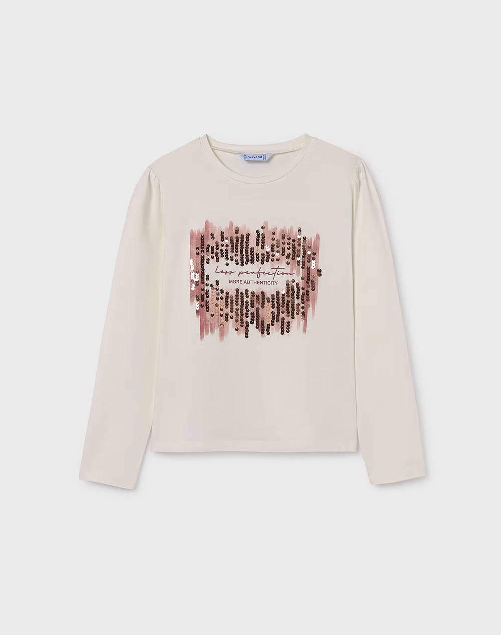Mayoral Long Sleeve Shirt With Sequins Kids Girl Clothes Shirts Ecru Cotton,Elastic 07003 66 Female Shirts