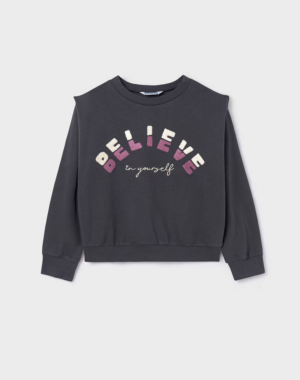 Mayoral Sweatshirt With Shoulder Pads Kids Girl Clothes Shirts Darkgray Cotton,Elastic,Synthetic 07468 21 Female Shirts