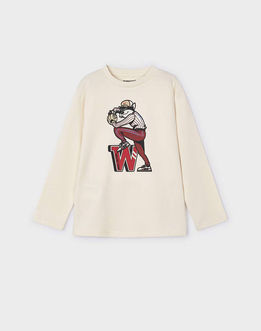 Mayoral "Wolves" Long Sleeve Shirt Kids Boy Clothes T Shirts Cream Cotton 04042 54 Male T-Shirts