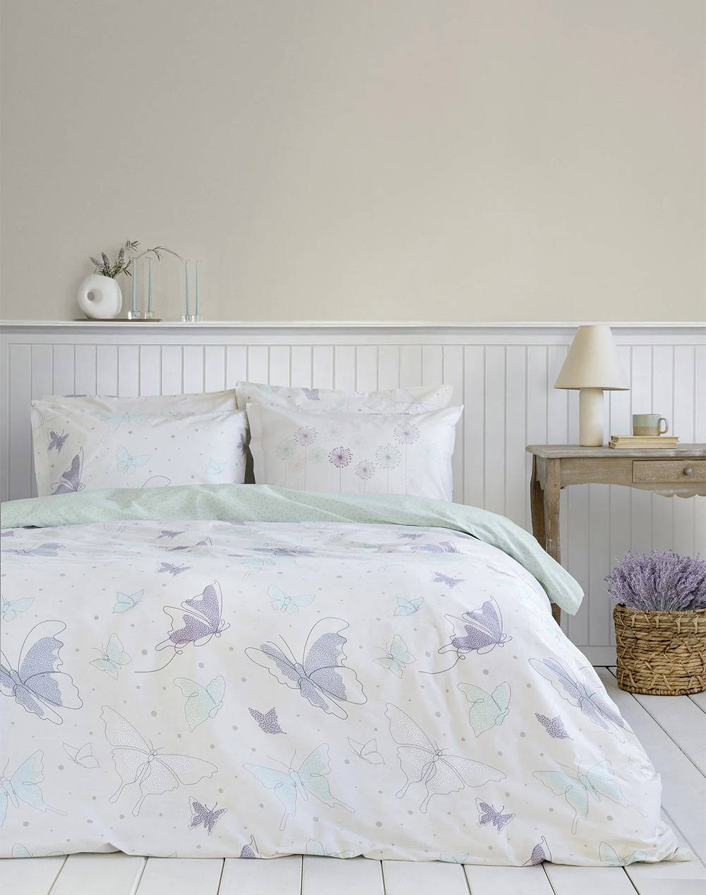 Nima King Size Sheet Set With Rubber Butterflies (Dimensions: 160X200 +32 & 240X260 & 2X52X72Cm.) Home Bedroom Sheets One Color Cotton 33380 Sheets