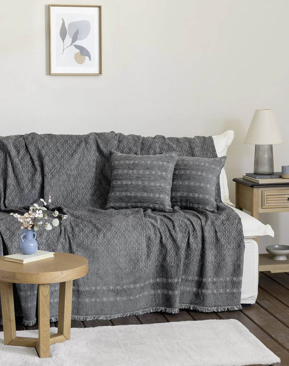 Nima Throw Mansi Gray (Dimensions: 180X180 Cm.) Home Homeware Blanket Covers One Color Cotton,Synthetic N34484 Blanket Covers