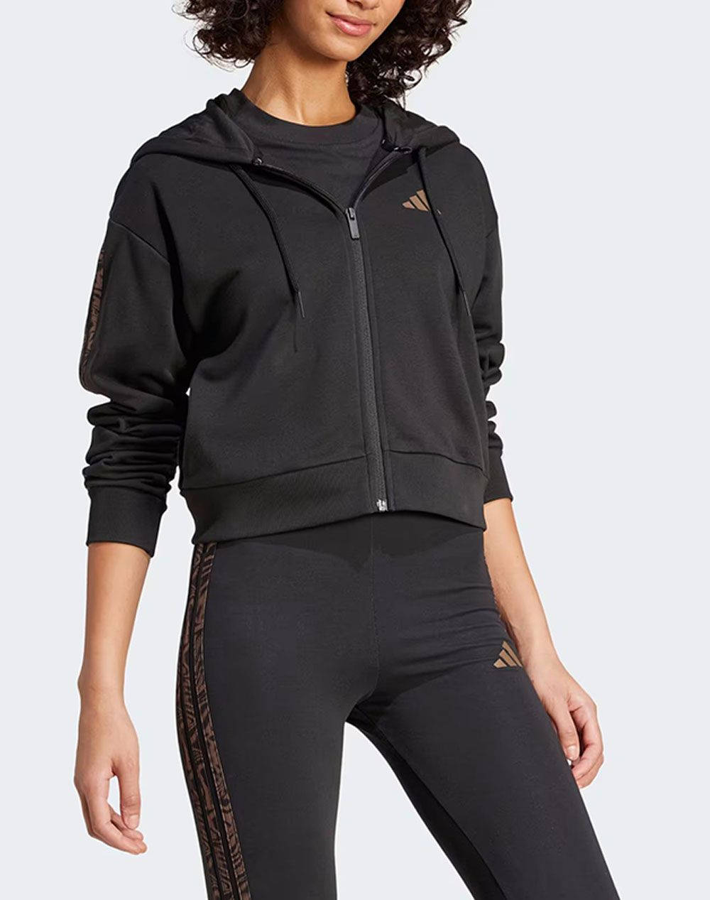 Adidas W Rc 3S Fz Hd Women Clothes Tops Sweatshirts Black Cotton,Viscose,Synthetic Jm5893 Black Female Sweatshirts Black