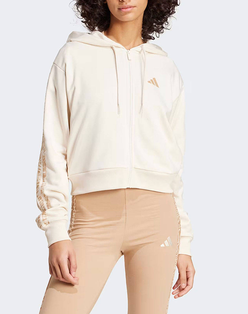 Adidas W Rc 3S Fz Hd Women Clothes Tops Sweatshirts Biege Cotton,Viscose,Synthetic Jm1665 Wonwhi/Wonwhi Female Sweatshirts Biege
