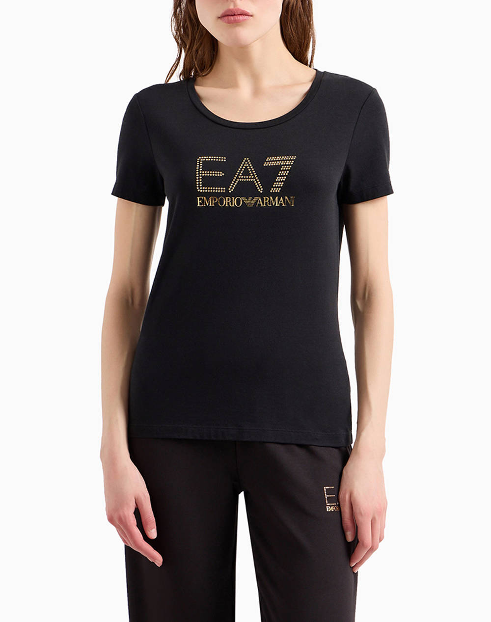 Ea7 T Shirt Women Clothes Tops T Shirts Black Cotton,Elastic,Synthetic 8Ntt67Tjdqz 1200 Female T-Shirts Black