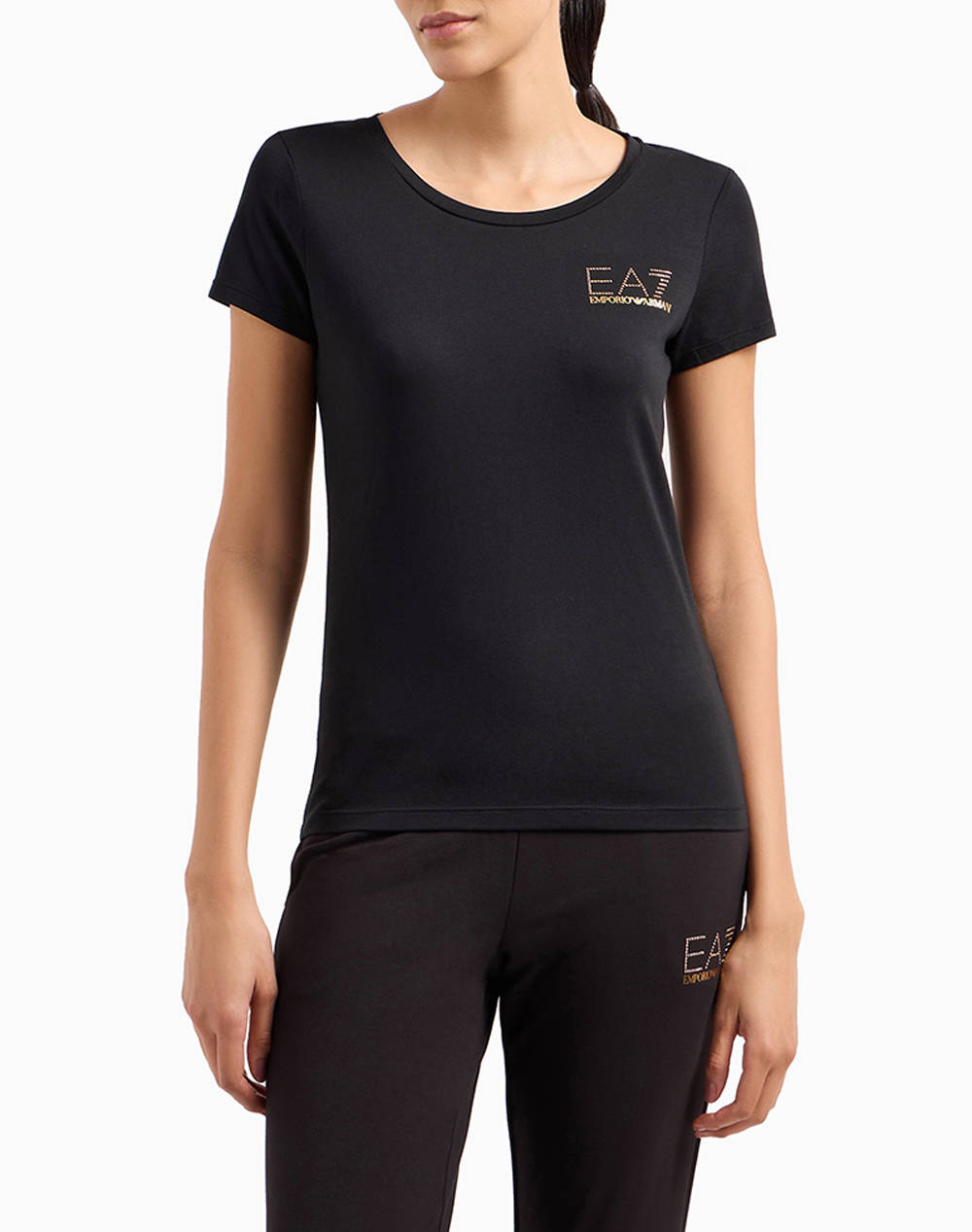 Ea7 T Shirt Women Clothes Tops T Shirts Black Cotton,Elastic,Synthetic 8Ntt65Tjdqz 1200 Female T-Shirts Black