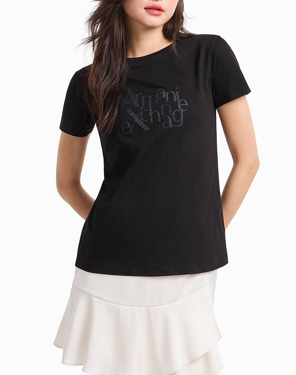 Armani Exchange T Shirt Women Clothes Tops T Shirts Black Cotton Xw000109Af10359 Uc001 Female T-Shirts Black