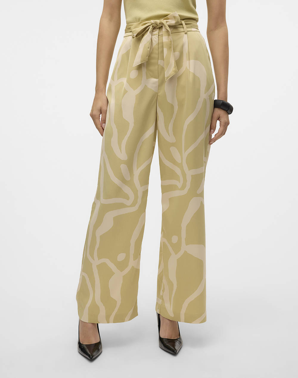 Aware By Vero Moda Vmpaige Hw Wide Belt Pant Vma Women Clothes Trousers Fabric Trousers Lime Elastic,Synthetic 10326005 Green Hazesine Female Fabric