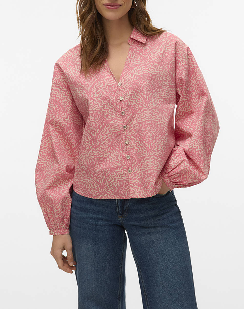 Aware By Vero Moda Vmpammi Ls V Neck Top Vma Women Clothes Shirts Pink Cotton 10329749 Tea Rose Female Shirts
