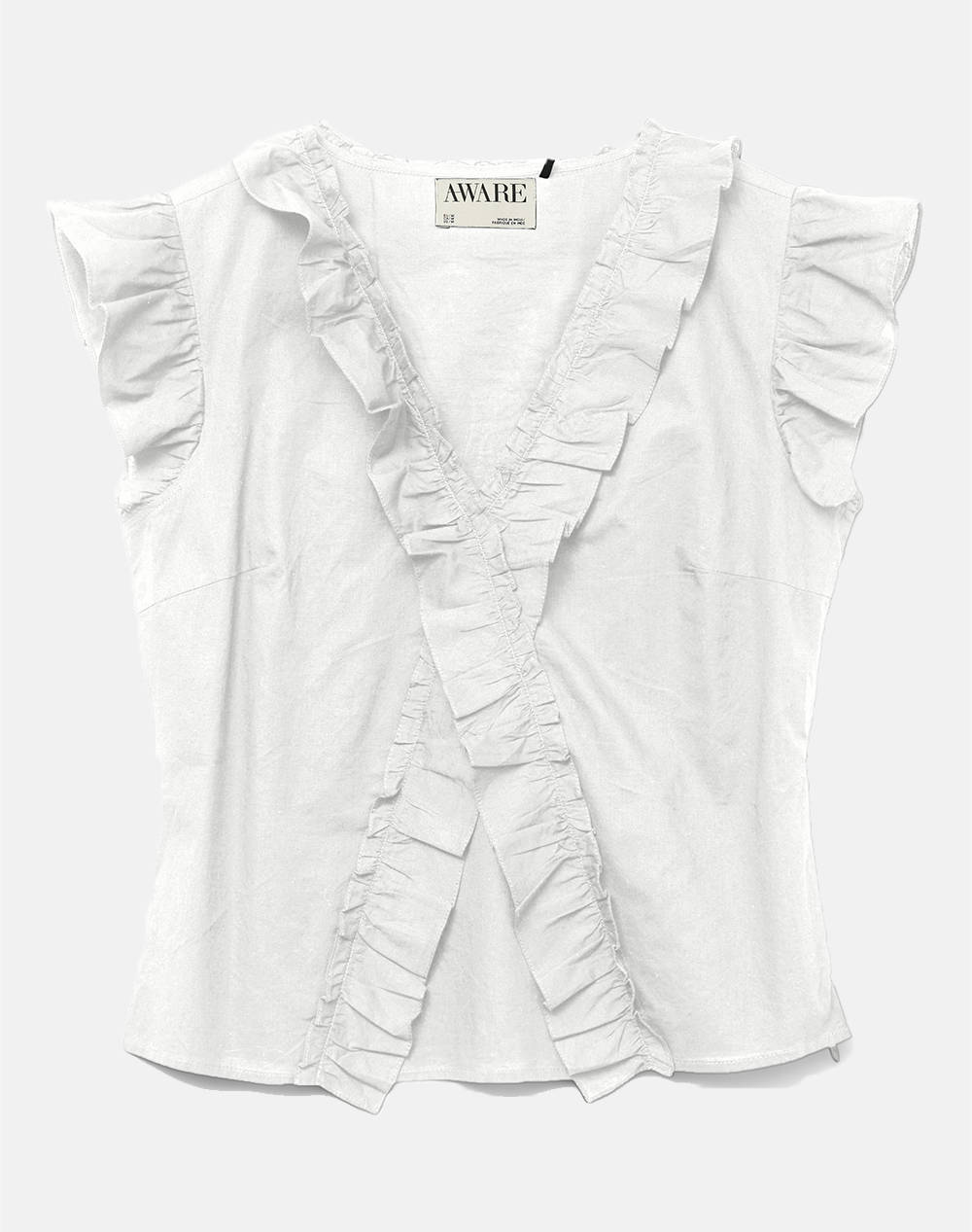Aware By Vero Moda Vmroxanne Sl V Neck Ruffle Top Vma Γυναικα Ρουχα Μπλουζες Τοπ/Κορμακια Offwhite Βαμβακι 10329134 Snow White